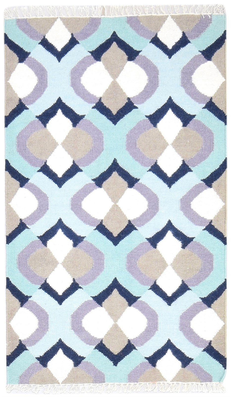 Wool Blue Rug 3' X 5' Modern Dhurrie Moroccan Abstract Small Carpet   7864380817557