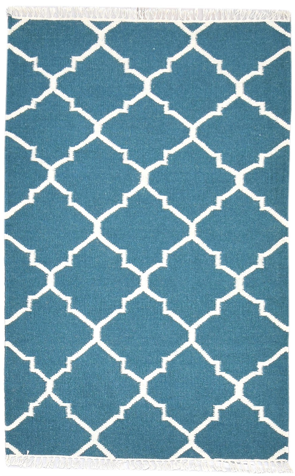 Wool Blue Rug 3' X 5' Modern Dhurrie Moroccan Trellis Room Size Carpet   7864493834389