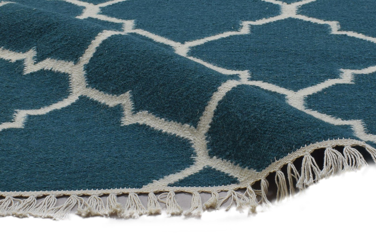 Wool Blue Rug 3' X 5' Modern Dhurrie Moroccan Trellis Room Size Carpet   7864493834389