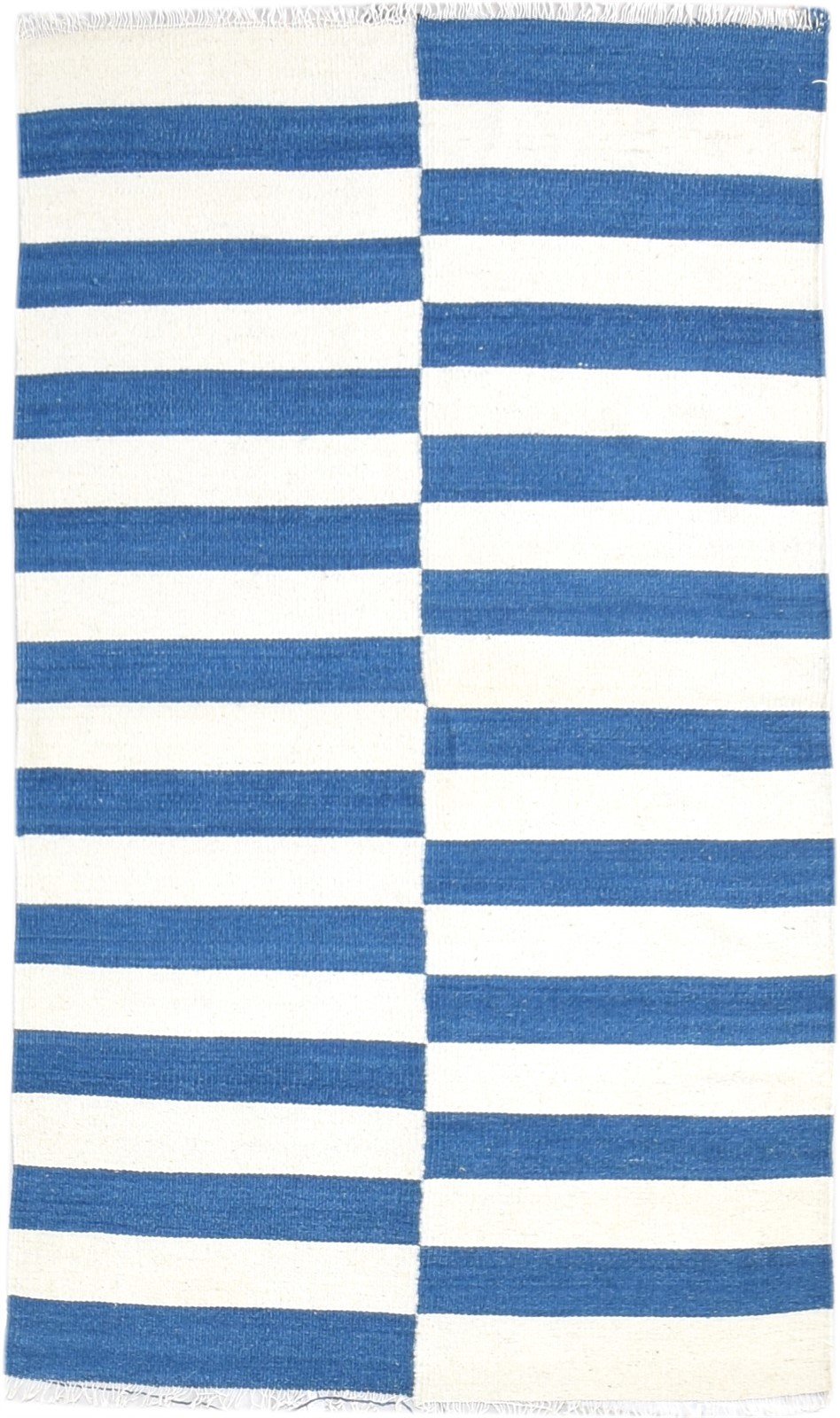 Wool Blue Rug 3' X 5' Transitional Dhurrie European Striped Small Carpet   7864671371413