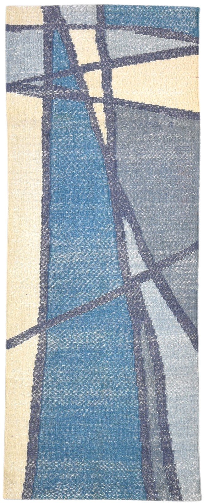 Wool Blue Rug 3' X 7' Modern Dhurrie American Abstract Small Runner   7864670716053
