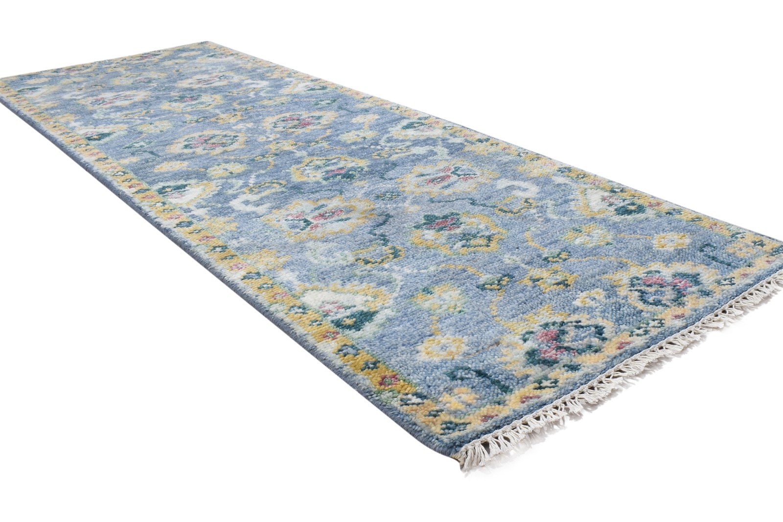 Wool Blue Rug 3' X 8' Persien Hand Knotted Oushak Oriental Small Runner   7865017598101