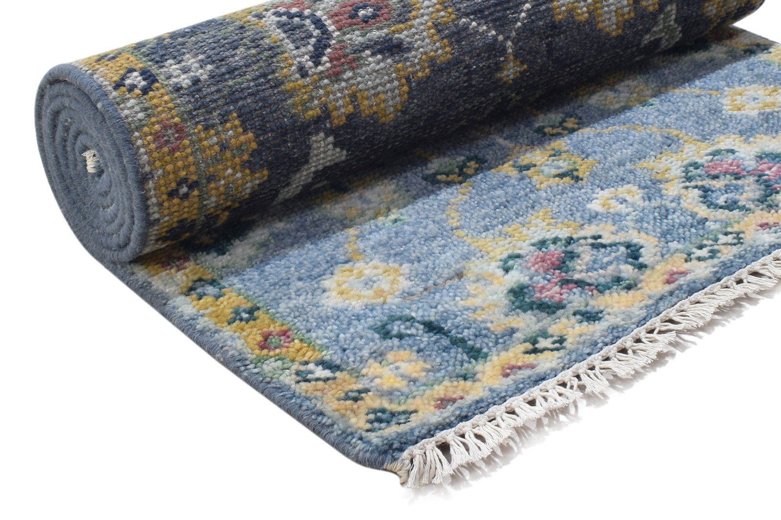 Wool Blue Rug 3' X 8' Persien Hand Knotted Oushak Oriental Small Runner   7865017598101