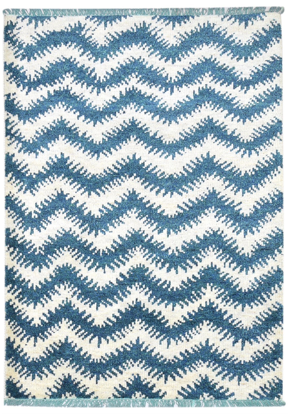 Wool Blue Rug 4' X 6' Modern Hand Knotted Scandinavian Chevron Room Size Carpet   7864875647125
