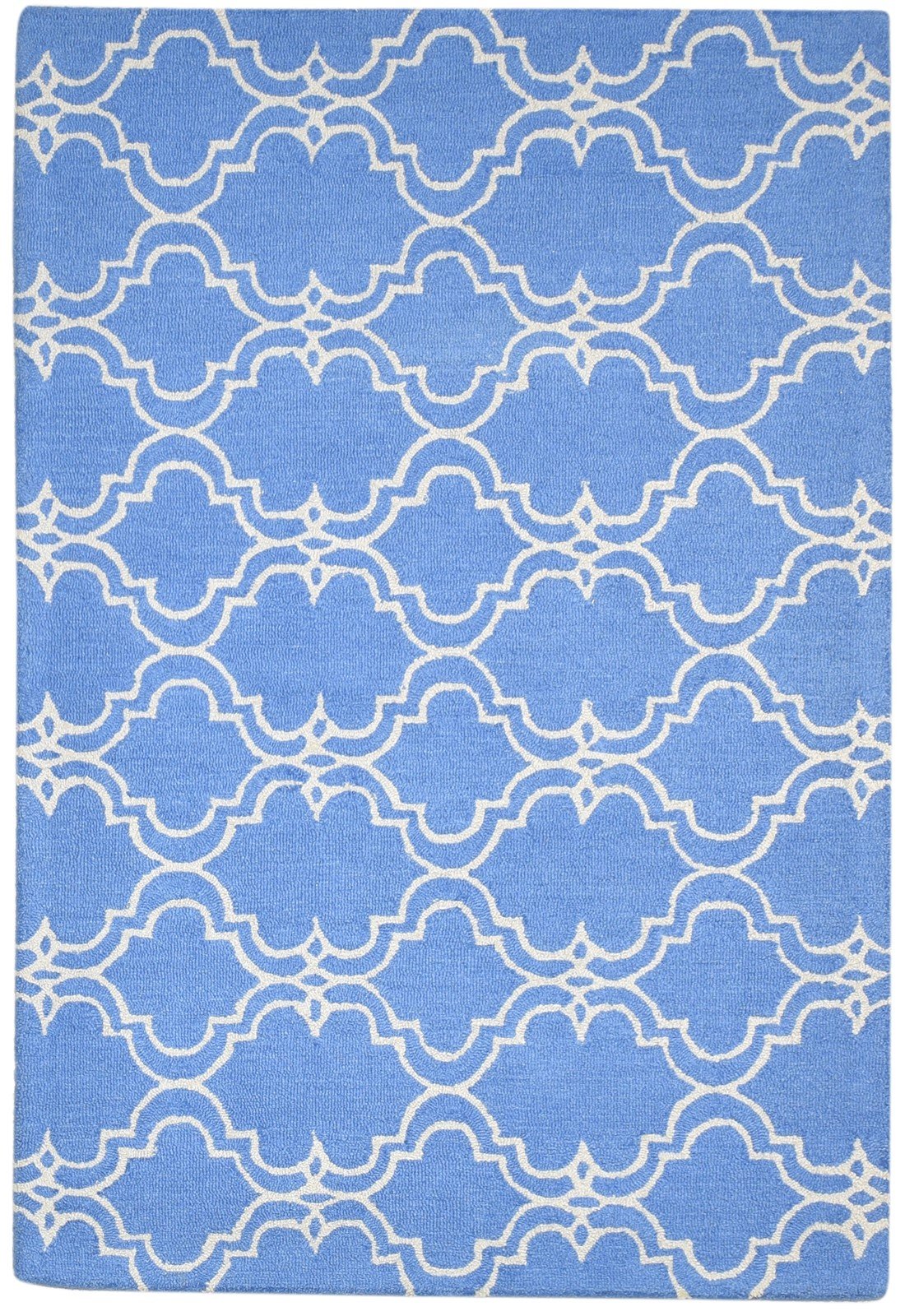 Wool Blue Rug 4' X 6' Modern Hand Tufted Moroccan Trellis Room Size Carpet   7864308531349