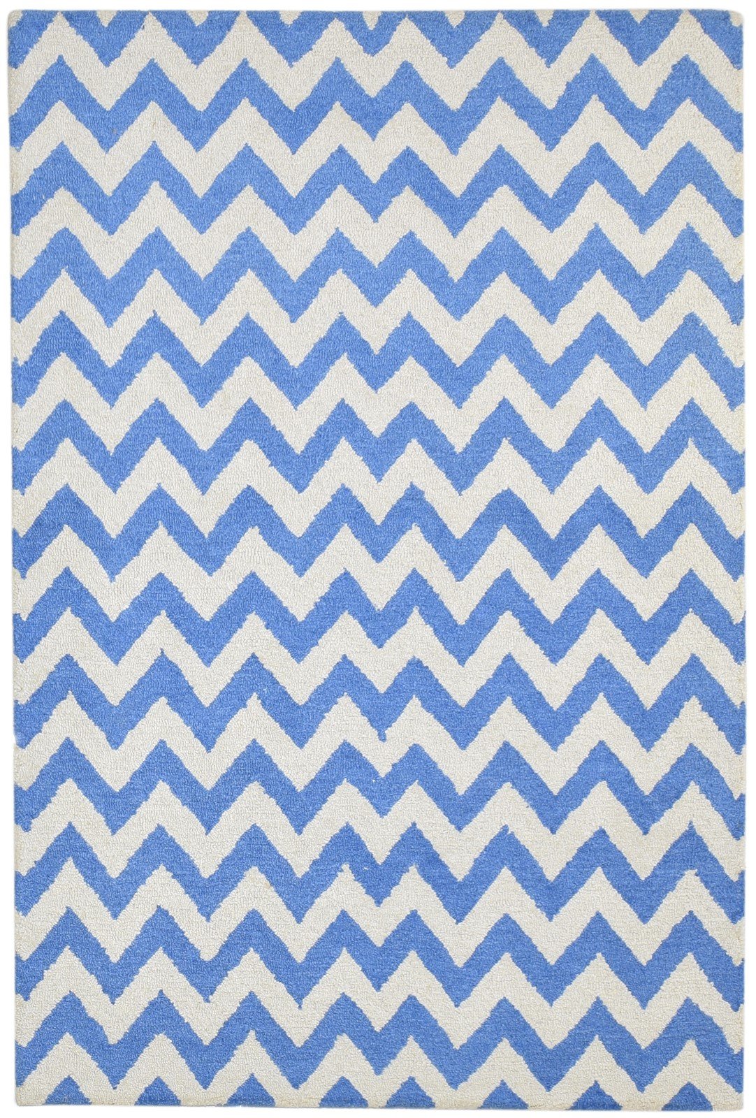 Wool Blue Rug 4' X 6' Modern Hand Tufted Scandinavian Chevron Room Size Carpet   7864307482773