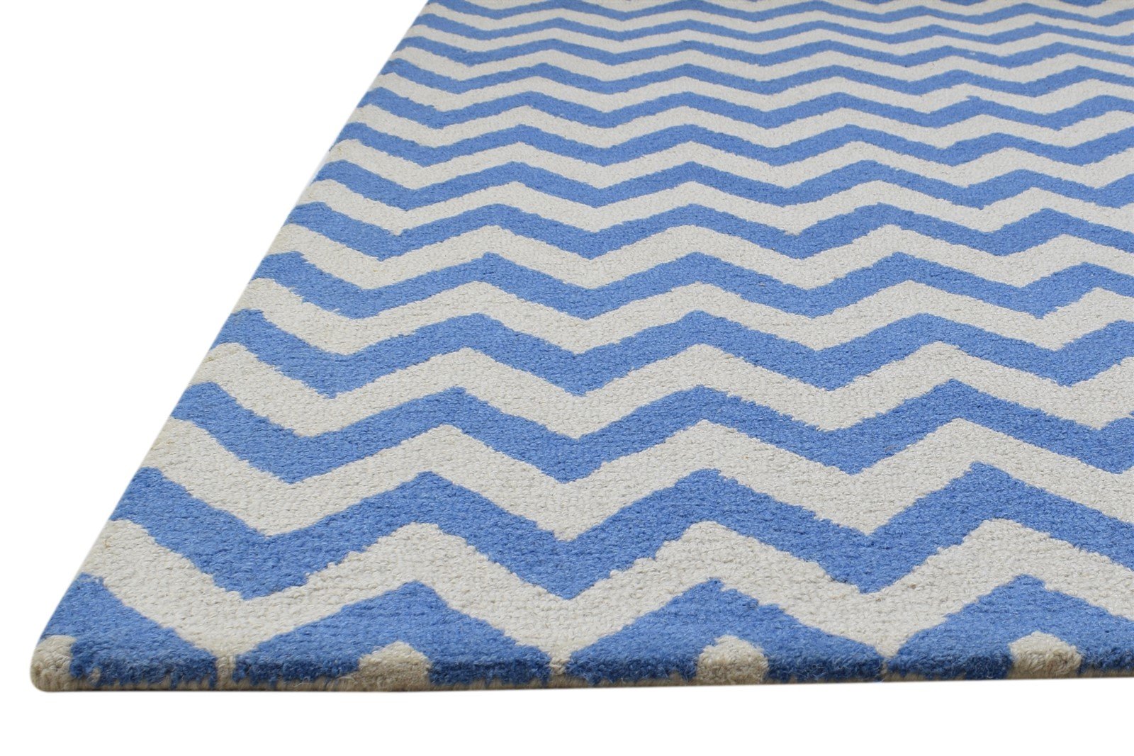 Wool Blue Rug 4' X 6' Modern Hand Tufted Scandinavian Chevron Room Size Carpet   7864307482773
