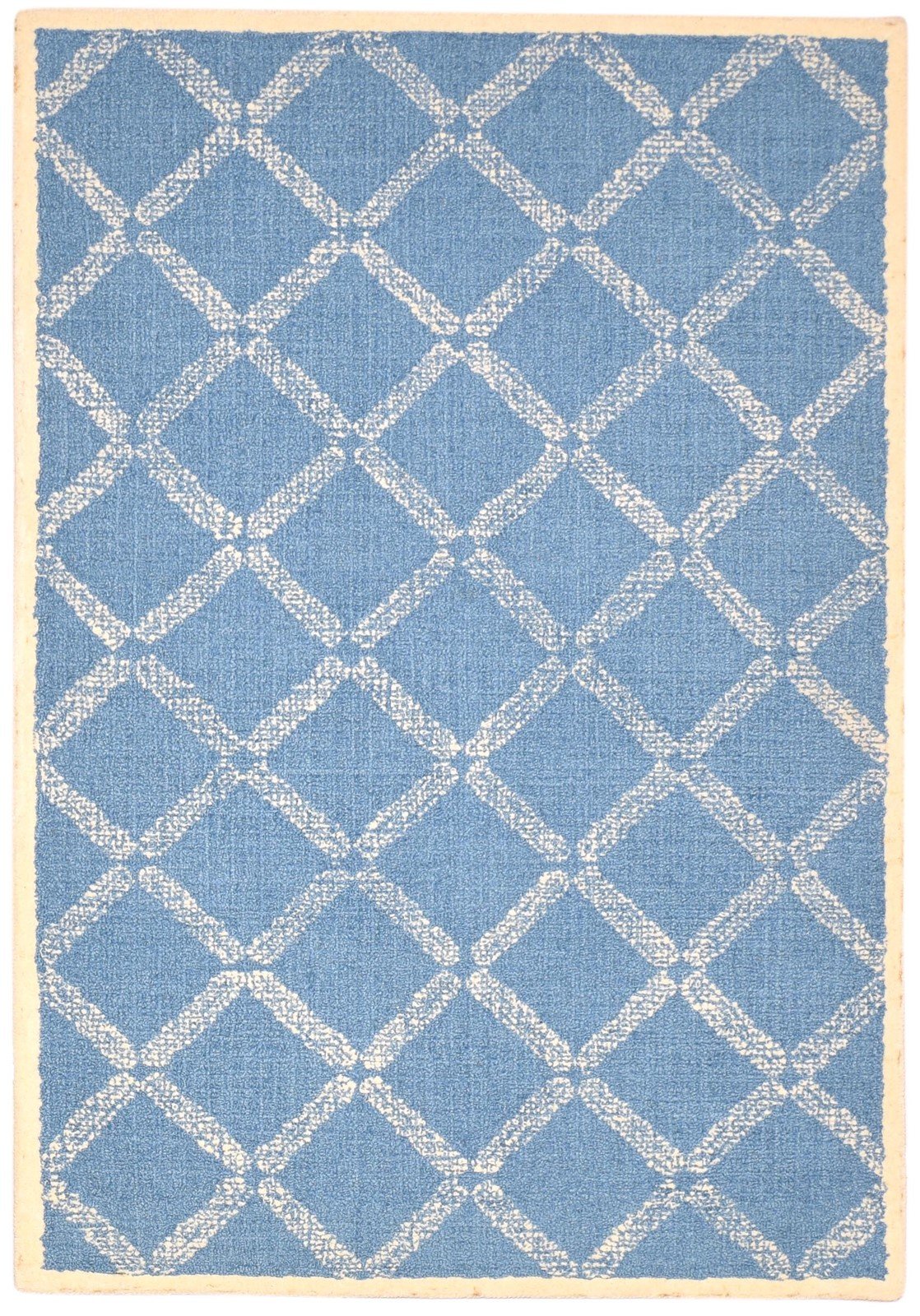 Wool Blue Rug 4' X 6' Modern Hand Tufted Scandinavian Geometric Room Size Carpet   7864304533653
