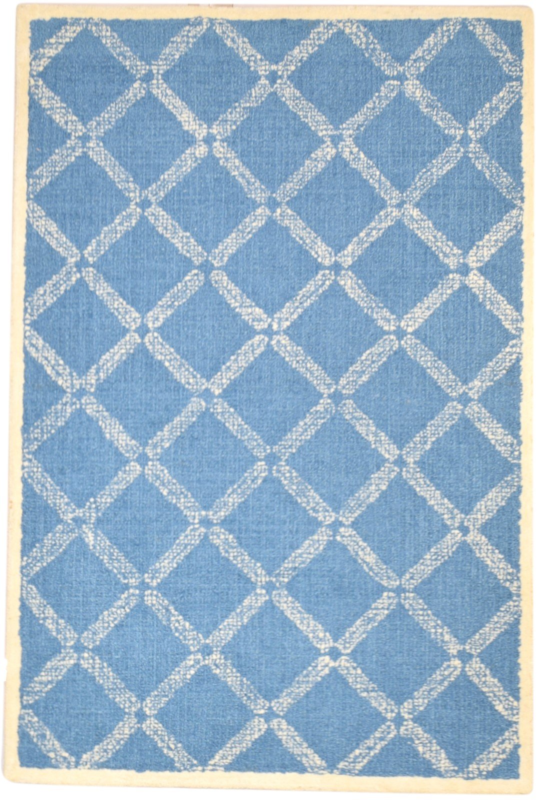 Wool Blue Rug 4' X 6' Modern Hand Tufted Scandinavian Geometric Room Size Carpet   7864306565269