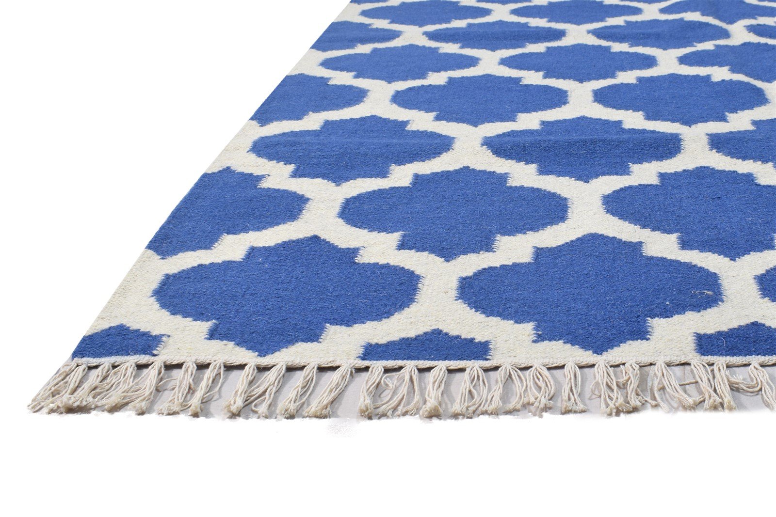 Wool Blue Rug 5' X 7' Modern Dhurrie Moroccan Trellis Room Size Carpet   7864379637909