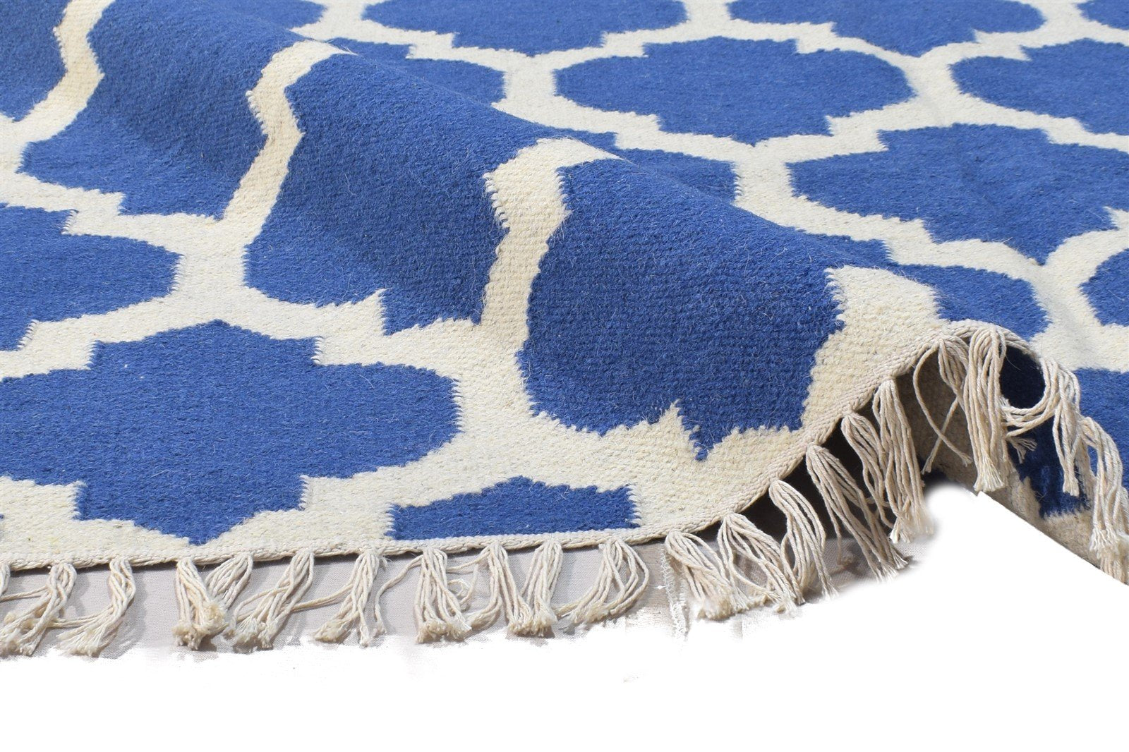 Wool Blue Rug 5' X 7' Modern Dhurrie Moroccan Trellis Room Size Carpet   7864379637909