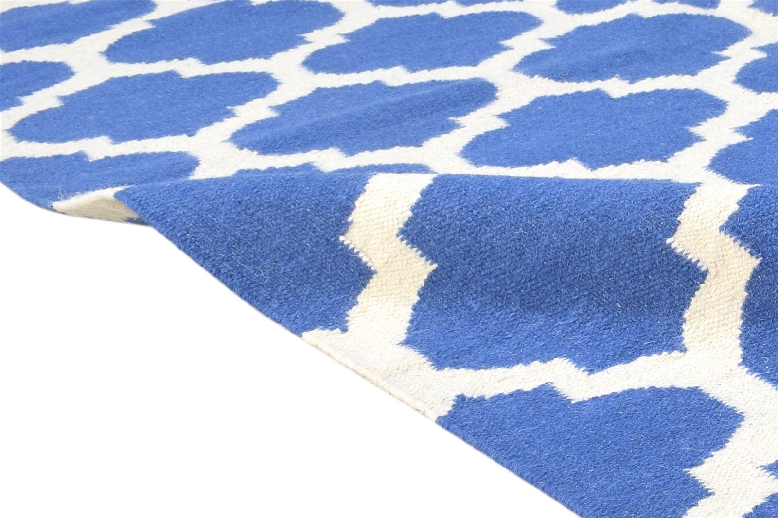 Wool Blue Rug 5' X 7' Modern Dhurrie Moroccan Trellis Room Size Carpet   7864379637909