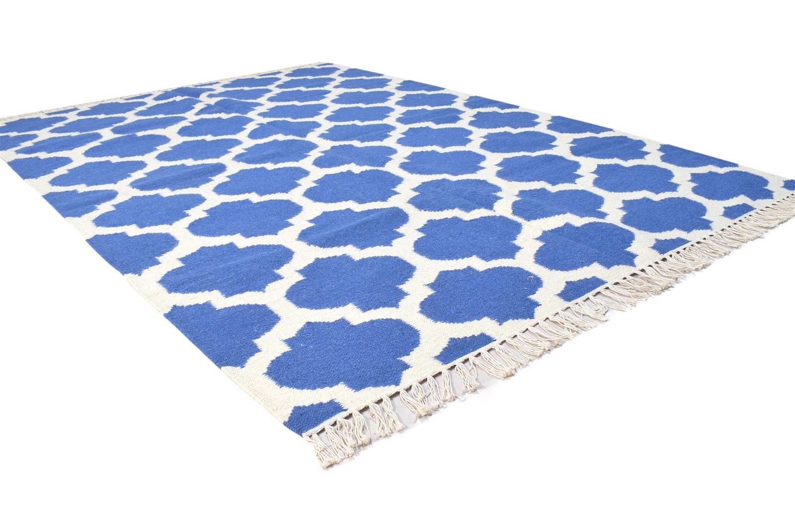 Wool Blue Rug 5' X 7' Modern Dhurrie Moroccan Trellis Room Size Carpet   7864379637909