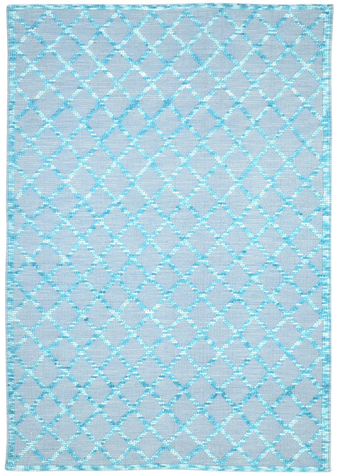 Wool Blue Rug 5' X 7' Modern Dhurrie Moroccan Trellis Room Size Carpet   7864481317013