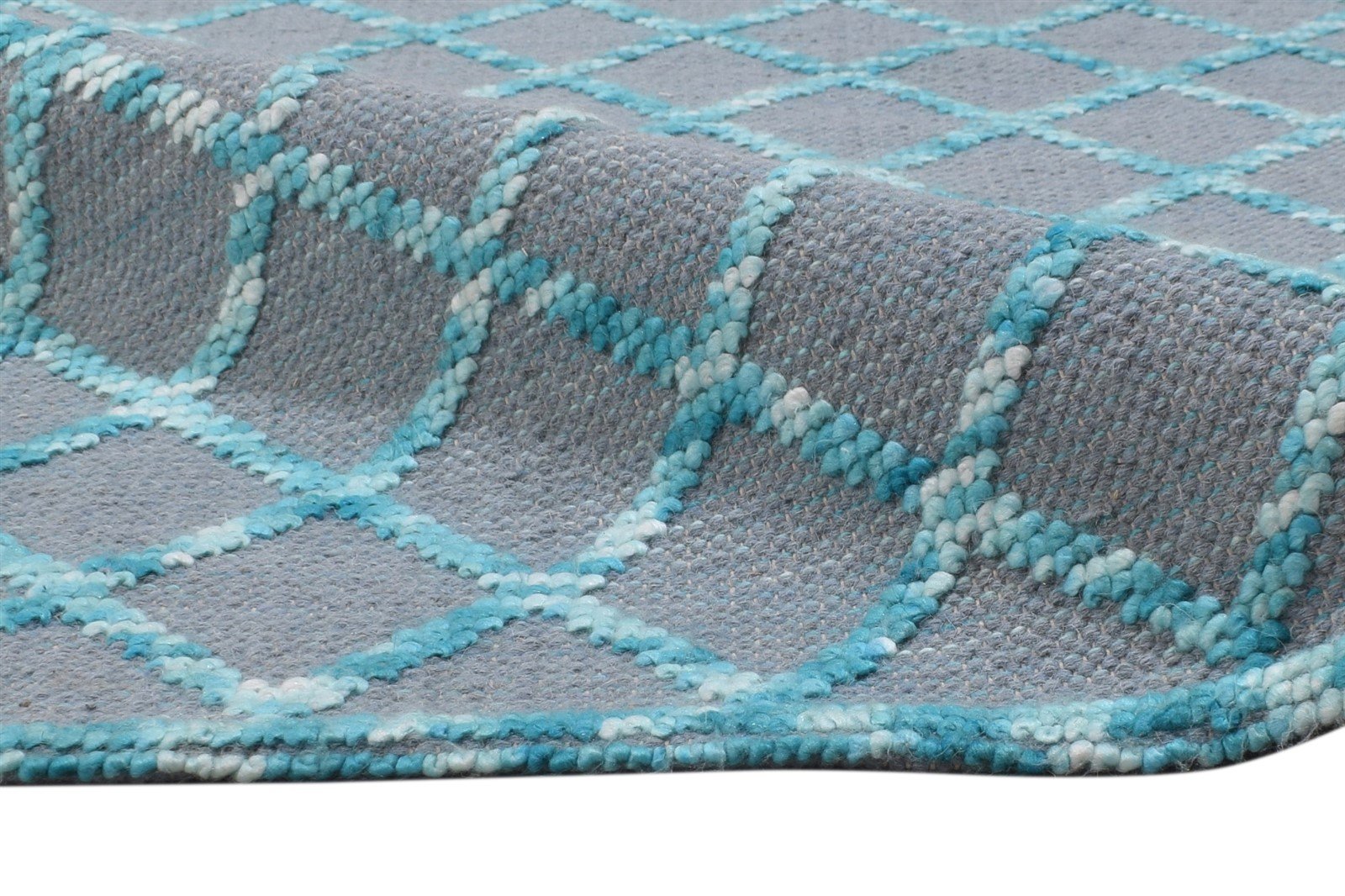 Wool Blue Rug 5' X 7' Modern Dhurrie Moroccan Trellis Room Size Carpet   7864481317013