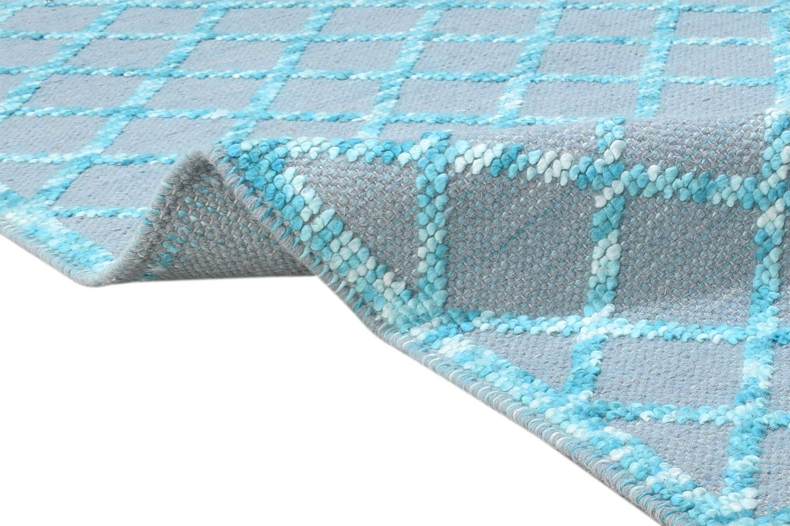 Wool Blue Rug 5' X 7' Modern Dhurrie Moroccan Trellis Room Size Carpet   7864481317013