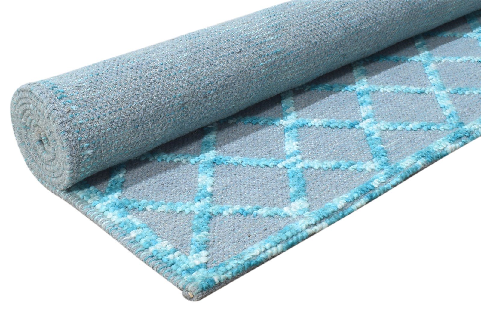 Wool Blue Rug 5' X 7' Modern Dhurrie Moroccan Trellis Room Size Carpet   7864481317013