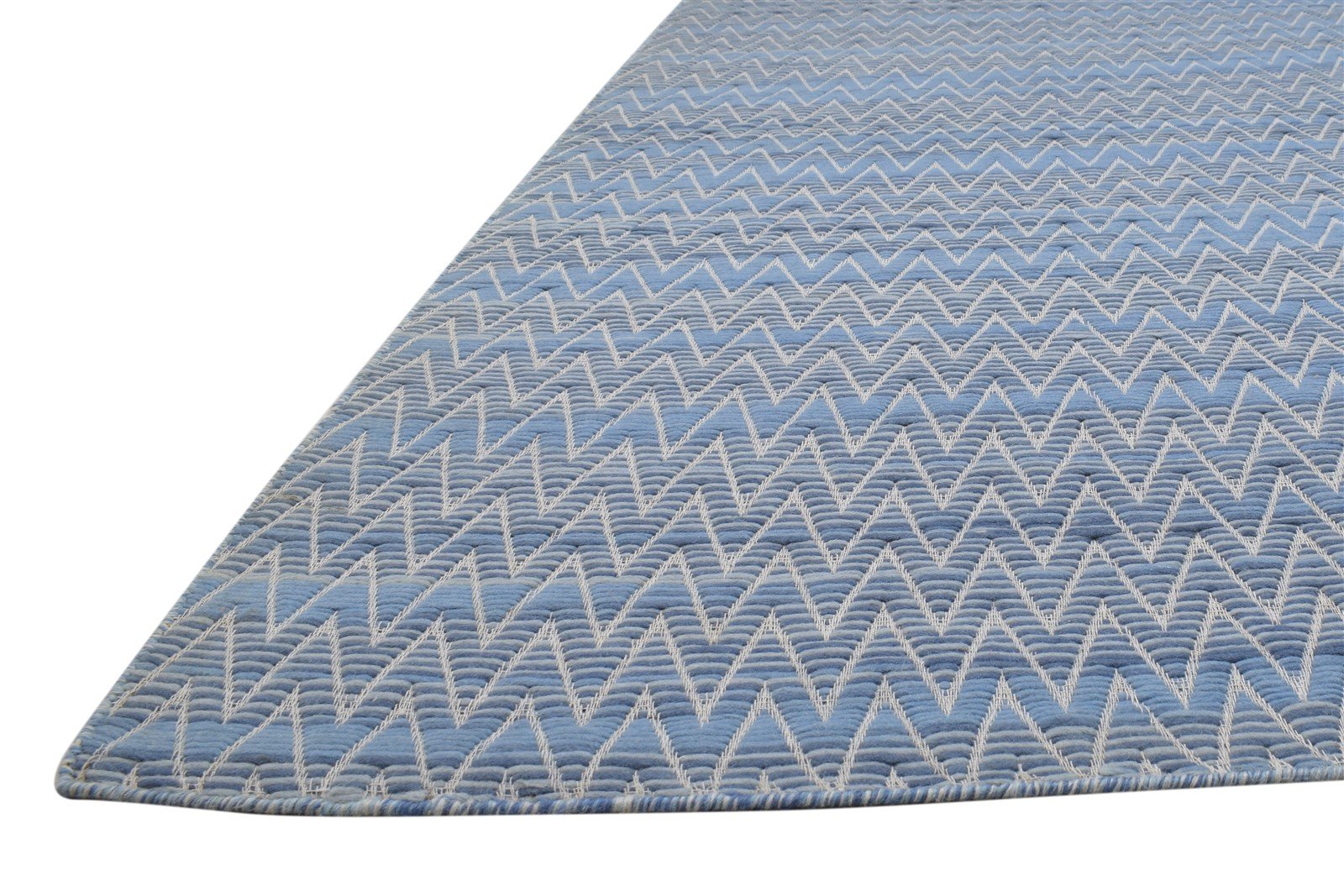 Wool Blue Rug 5' X 7' Modern Jacquard Loom Moroccan Chevron Room Size Carpet   7864164057237