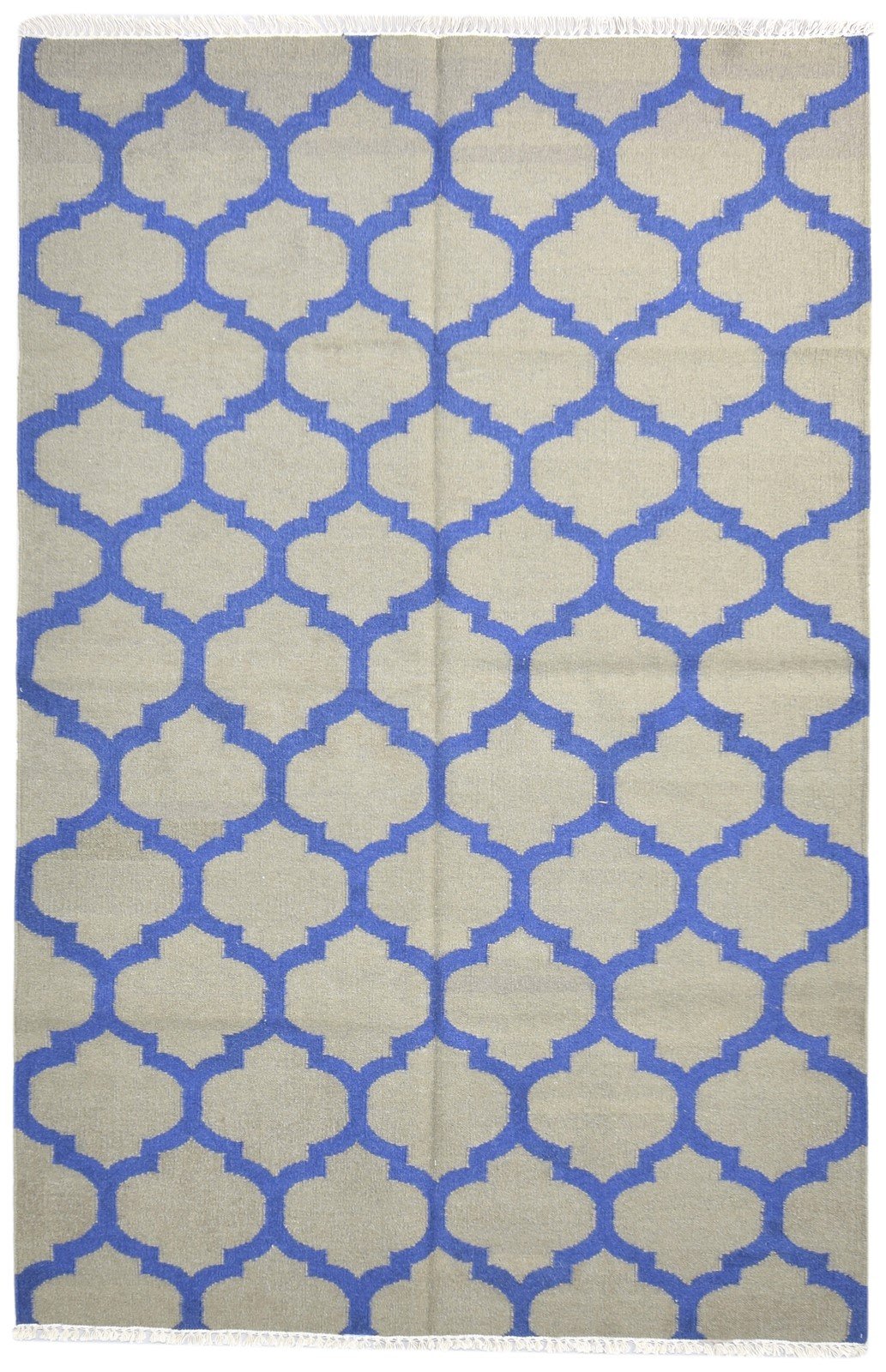 Wool Blue Rug 5' X 8' Modern Dhurrie Moroccan Trellis Room Size Carpet   7864382881941