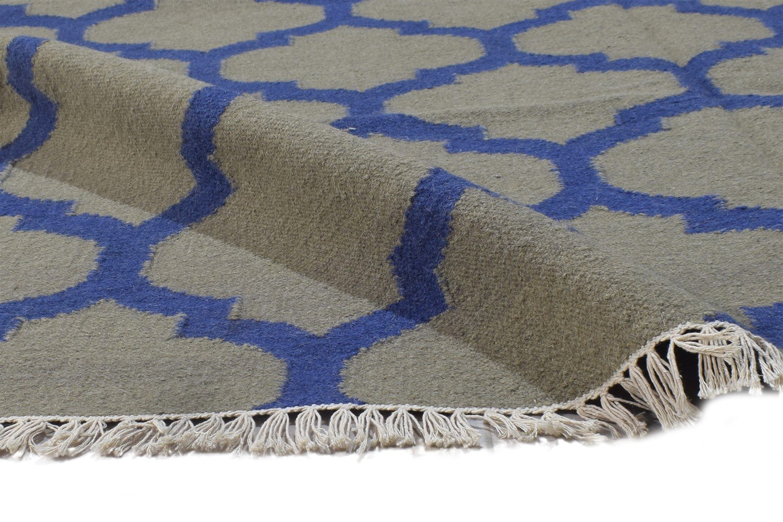 Wool Blue Rug 5' X 8' Modern Dhurrie Moroccan Trellis Room Size Carpet   7864382881941