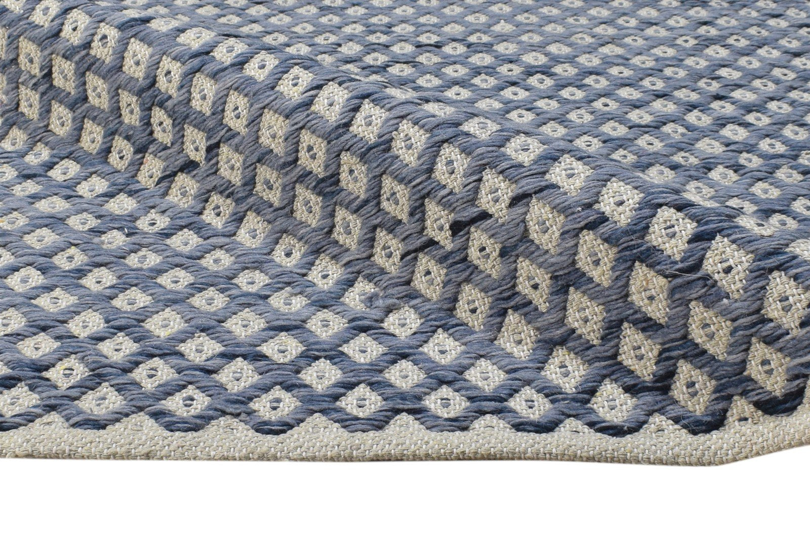 Wool Blue Rug 5' X 8' Modern Dhurrie Moroccan Trellis Room Size Carpet   7865005867157