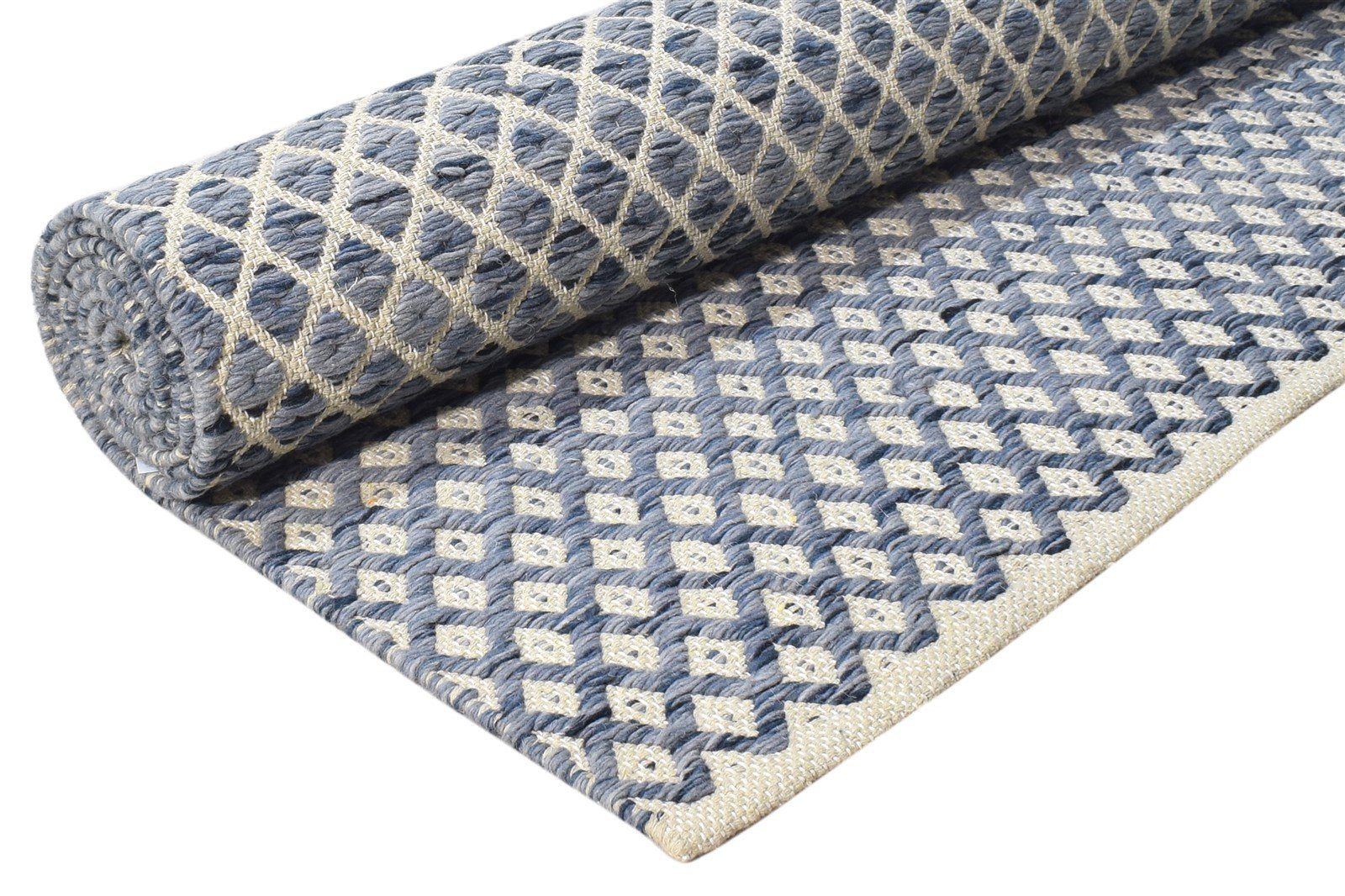 Wool Blue Rug 5' X 8' Modern Dhurrie Moroccan Trellis Room Size Carpet   7865005867157