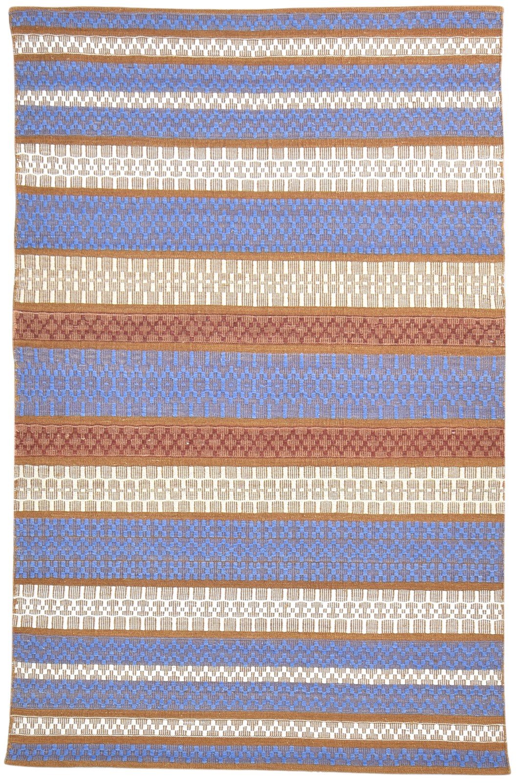 Wool Blue Rug 5' X 8' Modern Dhurrie Scandinavian Striped Room Size Carpet   7865036767381