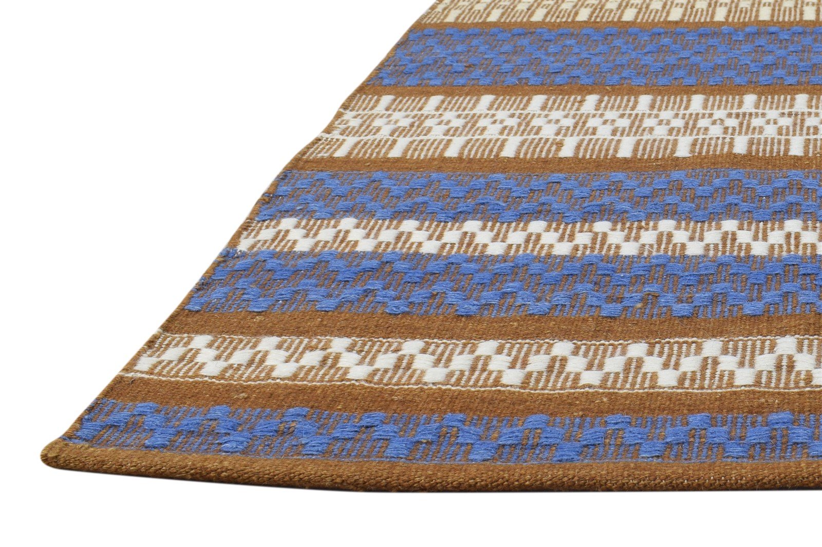 Wool Blue Rug 5' X 8' Modern Dhurrie Scandinavian Striped Room Size Carpet   7865036767381