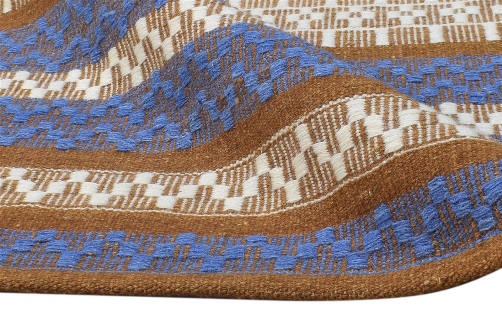 Wool Blue Rug 5' X 8' Modern Dhurrie Scandinavian Striped Room Size Carpet   7865036767381