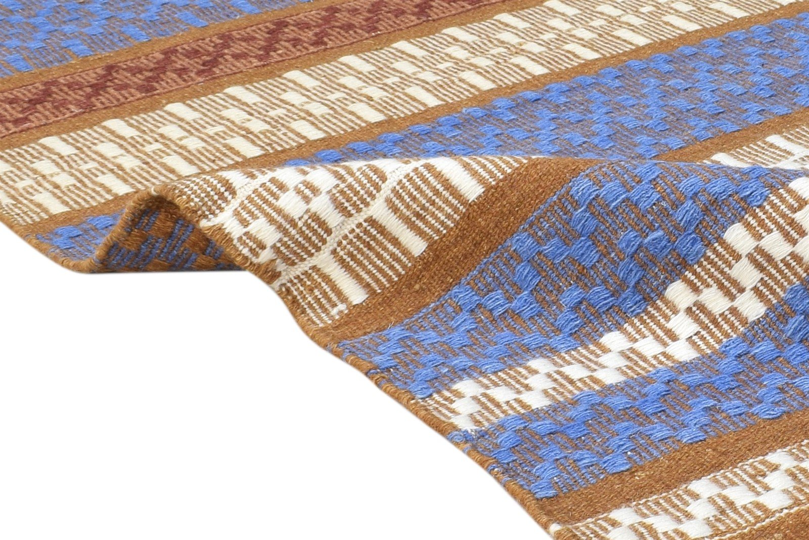 Wool Blue Rug 5' X 8' Modern Dhurrie Scandinavian Striped Room Size Carpet   7865036767381