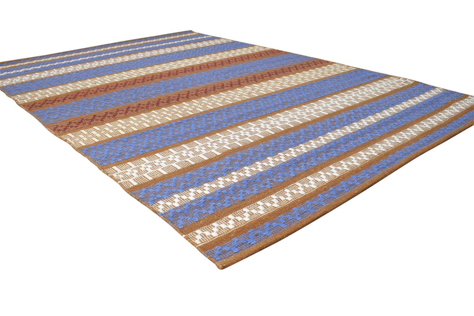 Wool Blue Rug 5' X 8' Modern Dhurrie Scandinavian Striped Room Size Carpet   7865036767381