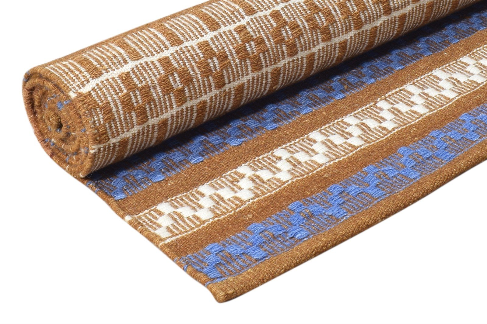Wool Blue Rug 5' X 8' Modern Dhurrie Scandinavian Striped Room Size Carpet   7865036767381