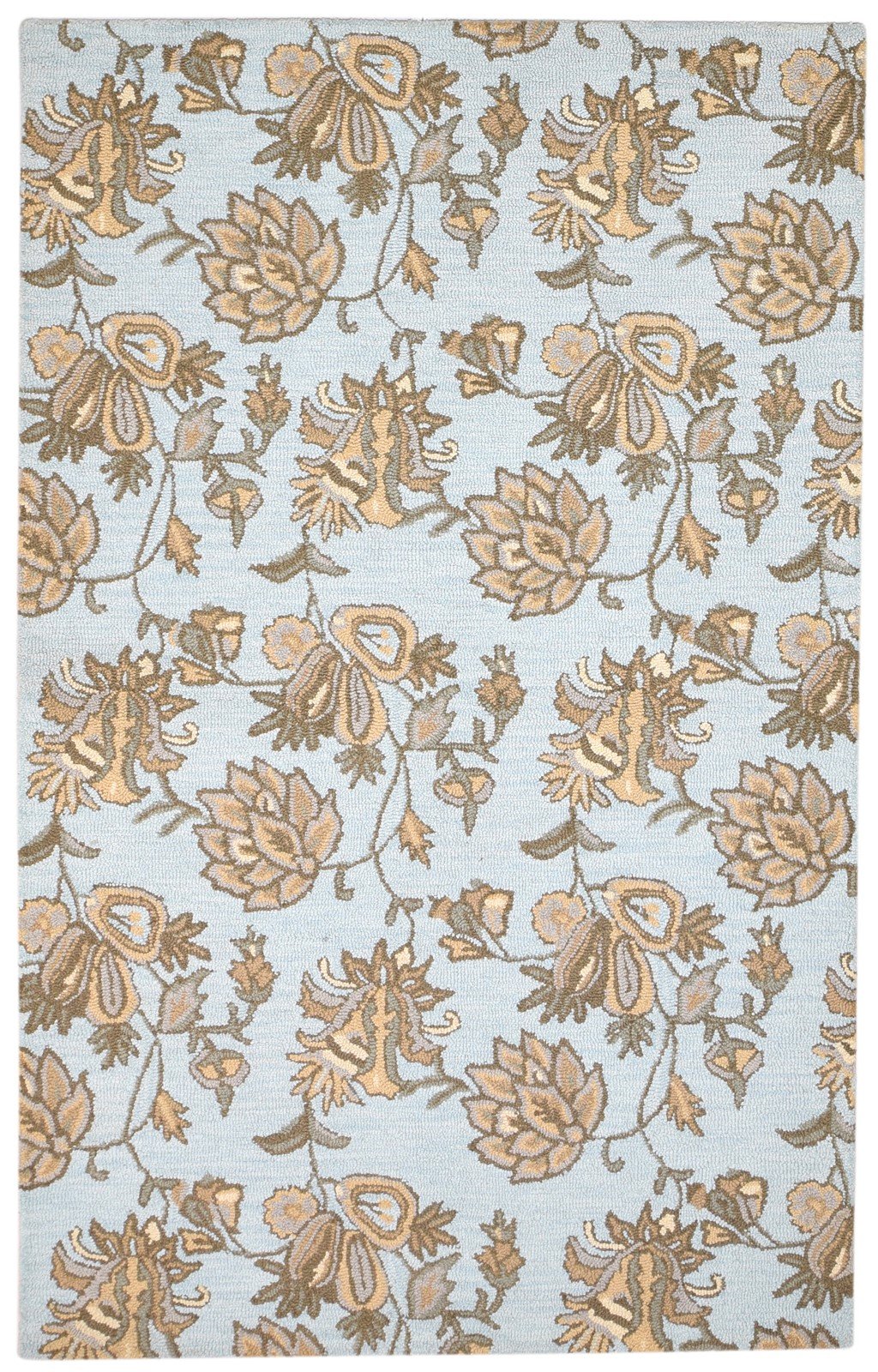 Wool Blue Rug 5' X 8' Modern Hand Tufted French Floral Room Size Carpet   7864096424085