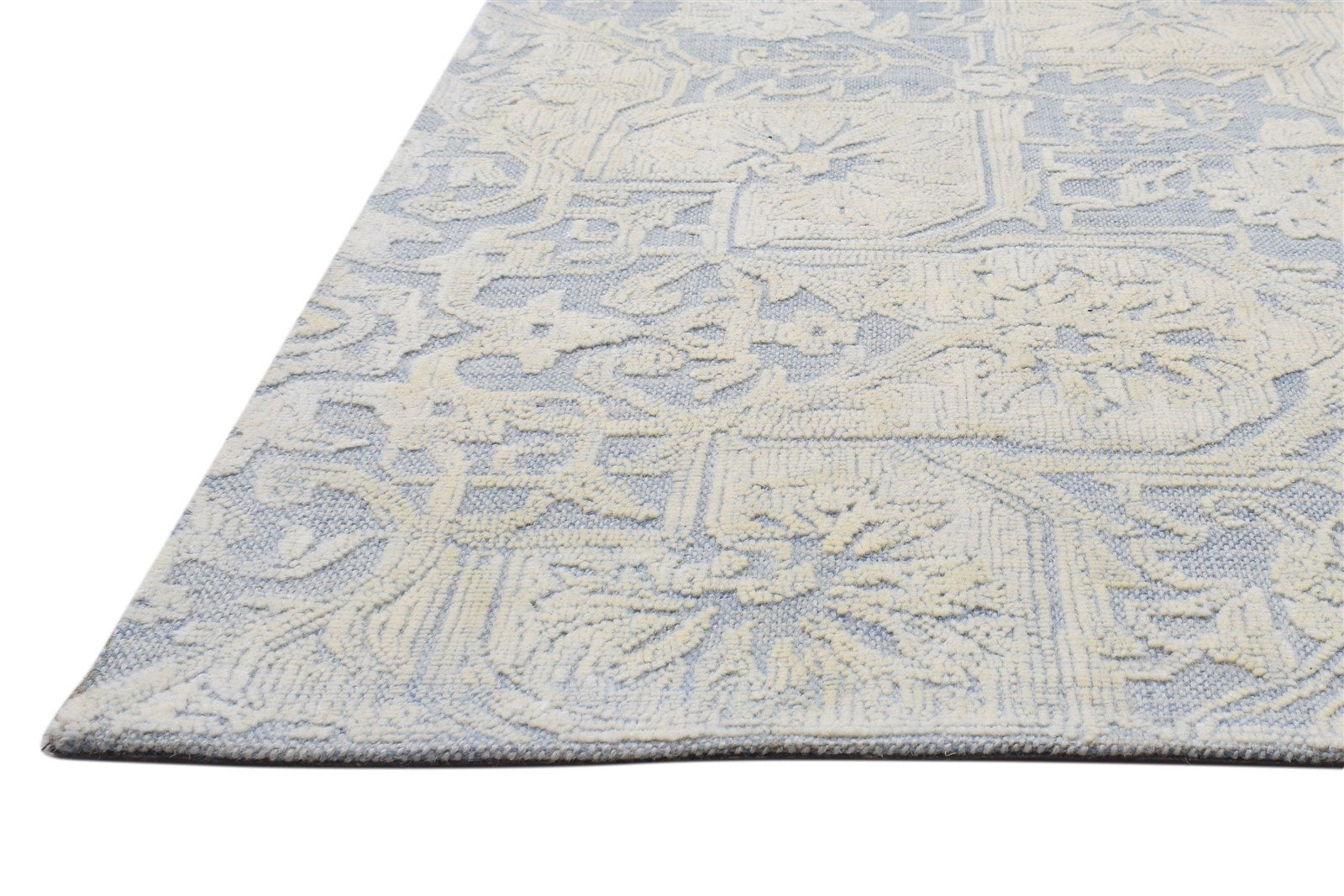 Wool Blue Rug 5' X 8' Modern Hand Tufted Heriz-Indian Oriental Room Size Carpet   7864093704341