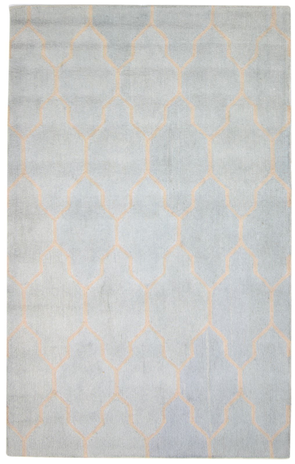 Wool Blue Rug 5' X 8' Modern Hand Tufted Moroccan Trellis Room Size Carpet   7864097505429