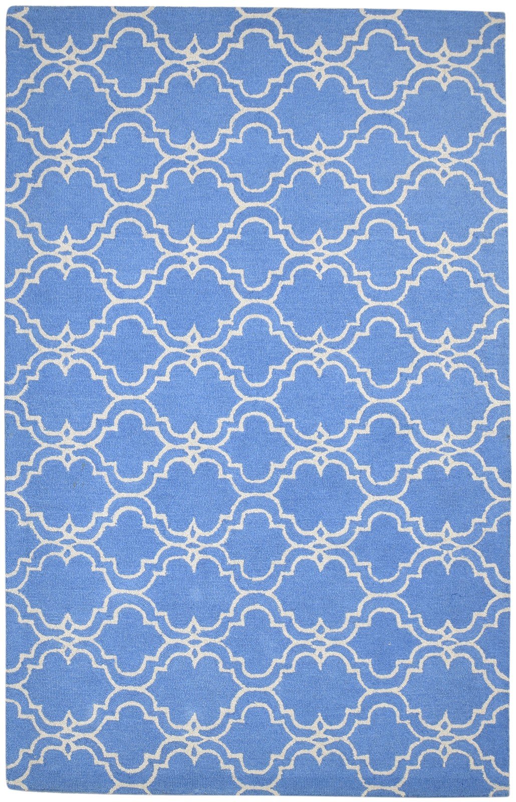 Wool Blue Rug 5' X 8' Modern Hand Tufted Moroccan Trellis Room Size Carpet   7864266129557