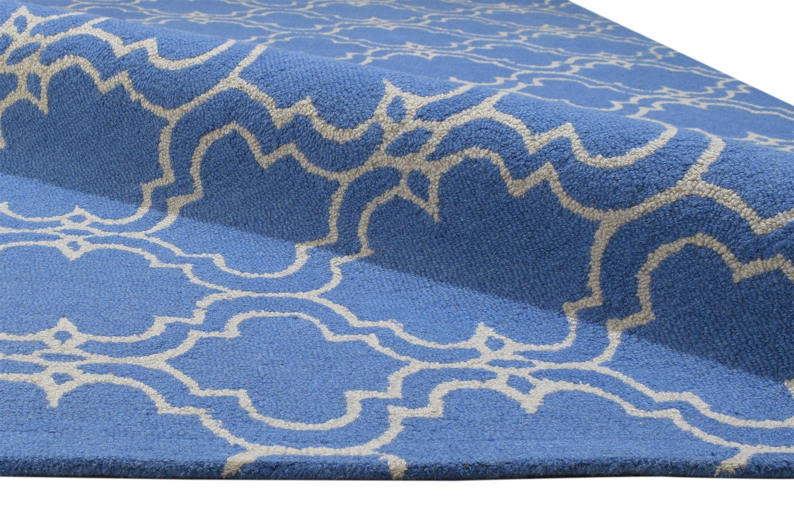 Wool Blue Rug 5' X 8' Modern Hand Tufted Moroccan Trellis Room Size Carpet   7864266129557