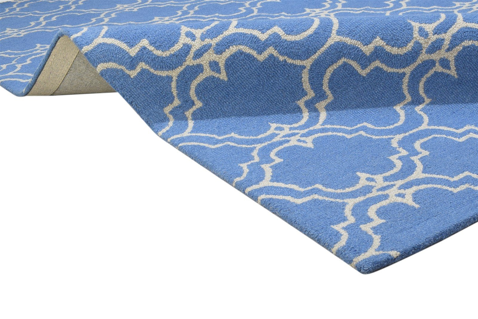 Wool Blue Rug 5' X 8' Modern Hand Tufted Moroccan Trellis Room Size Carpet   7864266129557