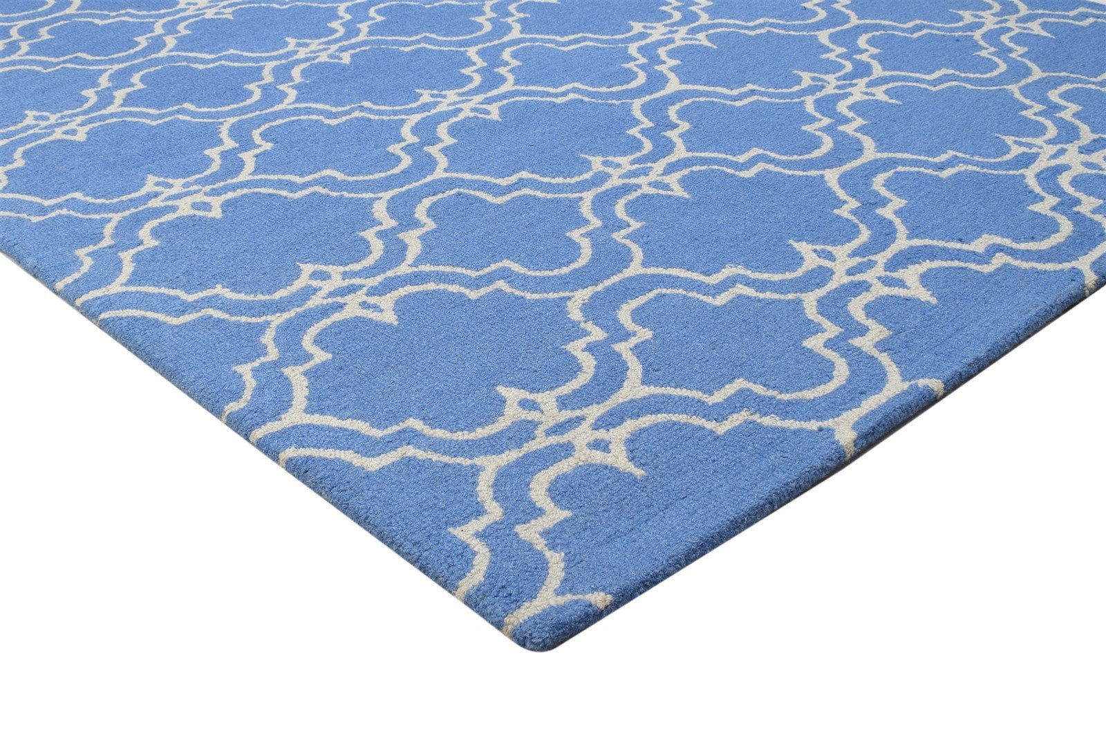 Wool Blue Rug 5' X 8' Modern Hand Tufted Moroccan Trellis Room Size Carpet   7864266129557