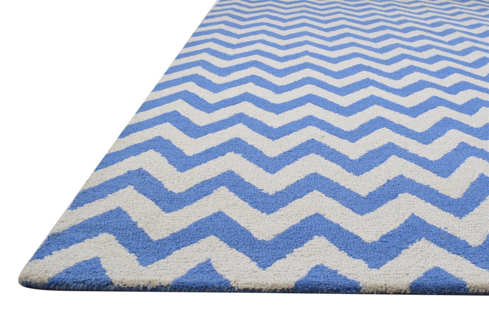 Wool Blue Rug 5' X 8' Modern Hand Tufted Scandinavian Chevron Room Size Carpet   7864286609557