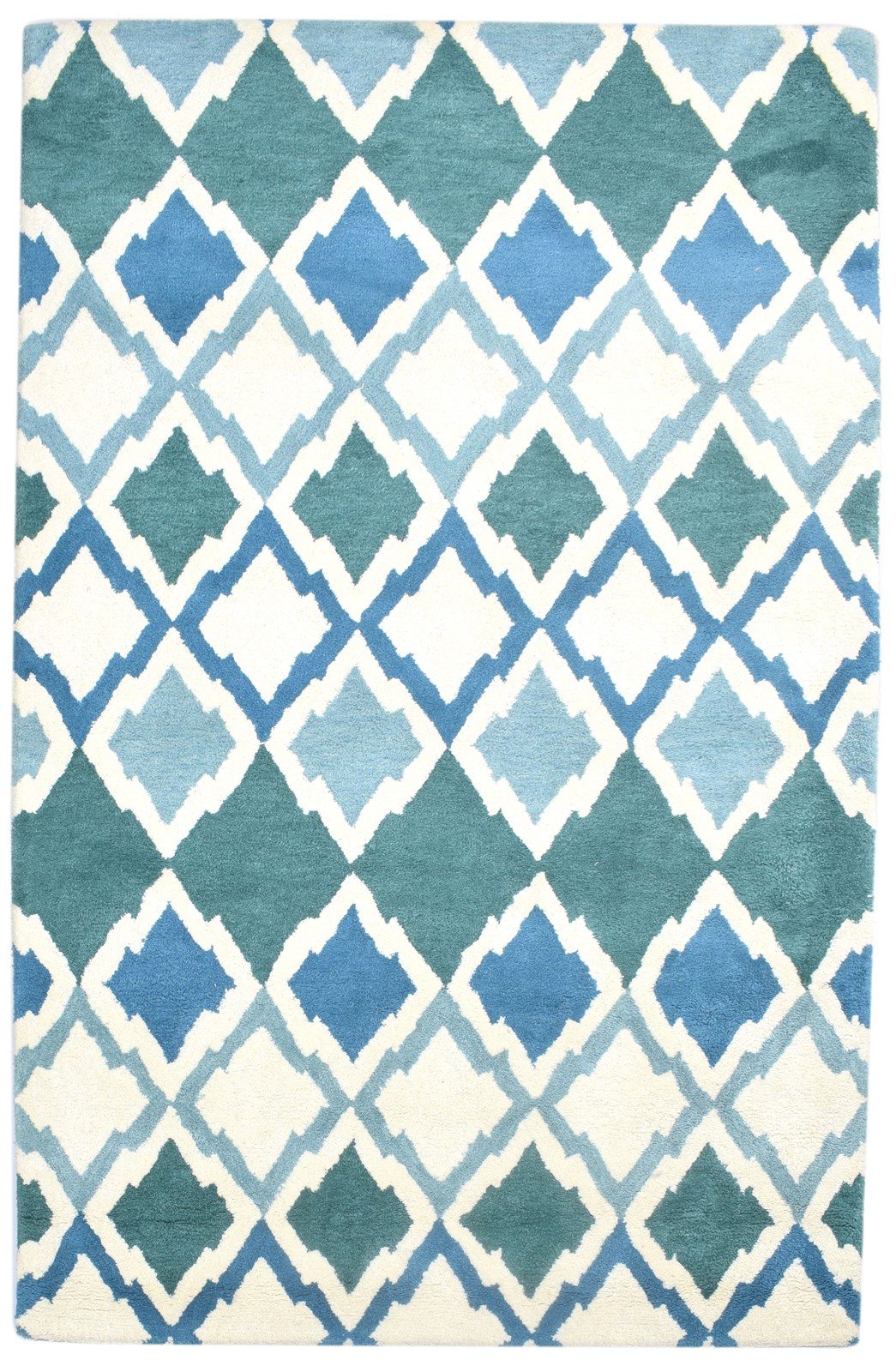 Wool Blue Rug 5' X 8' Modern Hand Tufted Scandinavian Diamond Room Size Carpet   7864093606037