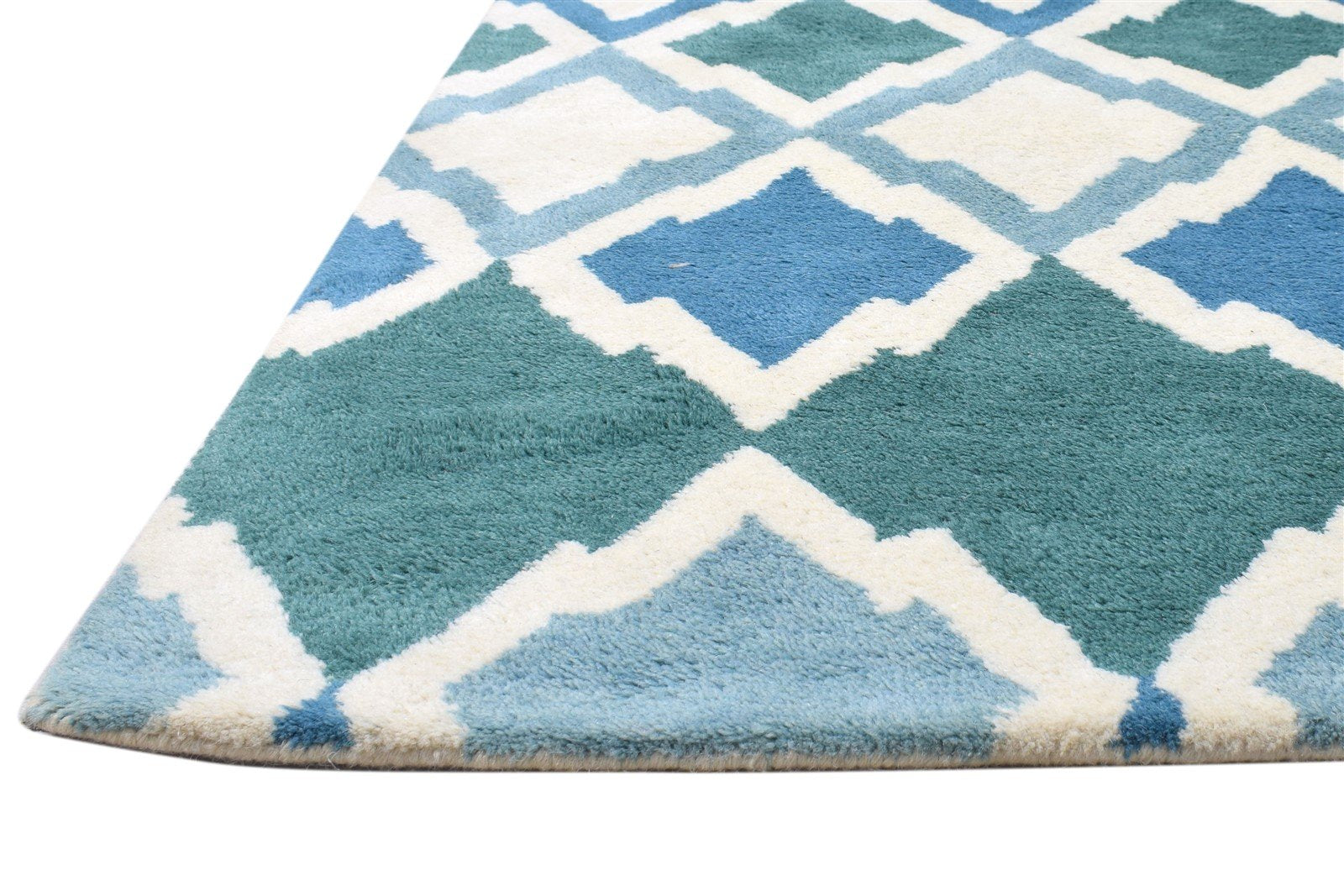 Wool Blue Rug 5' X 8' Modern Hand Tufted Scandinavian Diamond Room Size Carpet   7864093606037