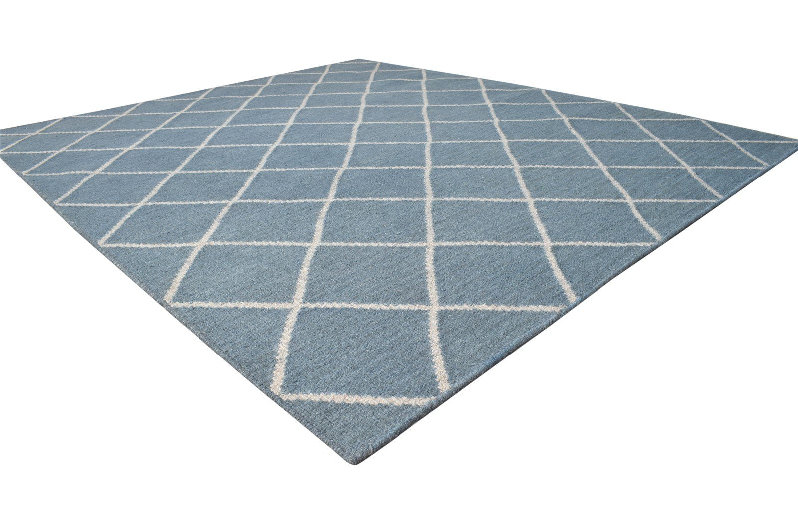 Wool Blue Rug 6' X 8' Modern Dhurrie Moroccan Diamond Large Carpet   7864815779989