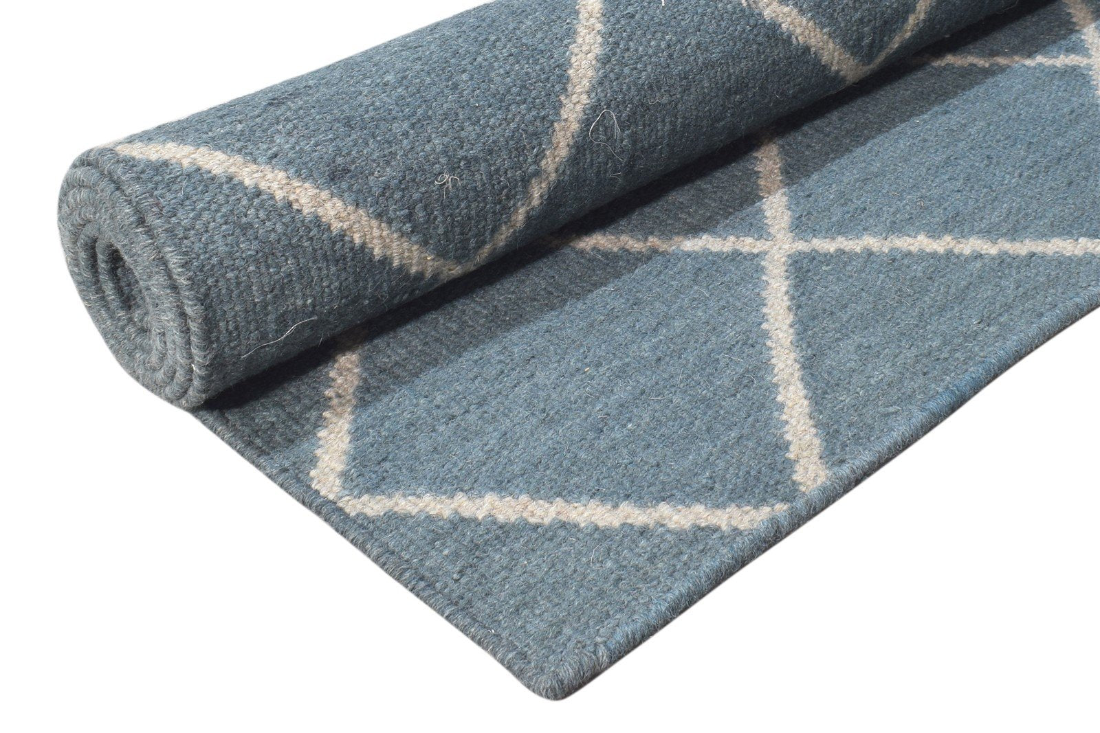 Wool Blue Rug 6' X 8' Modern Dhurrie Moroccan Diamond Large Carpet   7864815779989