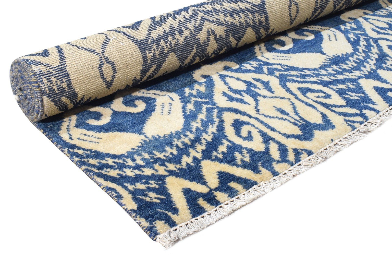 Wool Blue Rug 6' X 9' Transitional Hand Knotted European Ikat Room Size Carpet   7864615174293