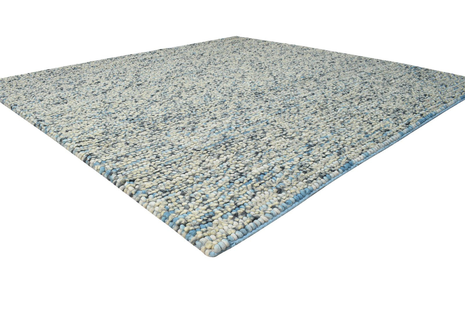 Wool Blue Rug 7' X 7' Modern Hand Woven Scandinavian Solid Large Carpet   7864918311061