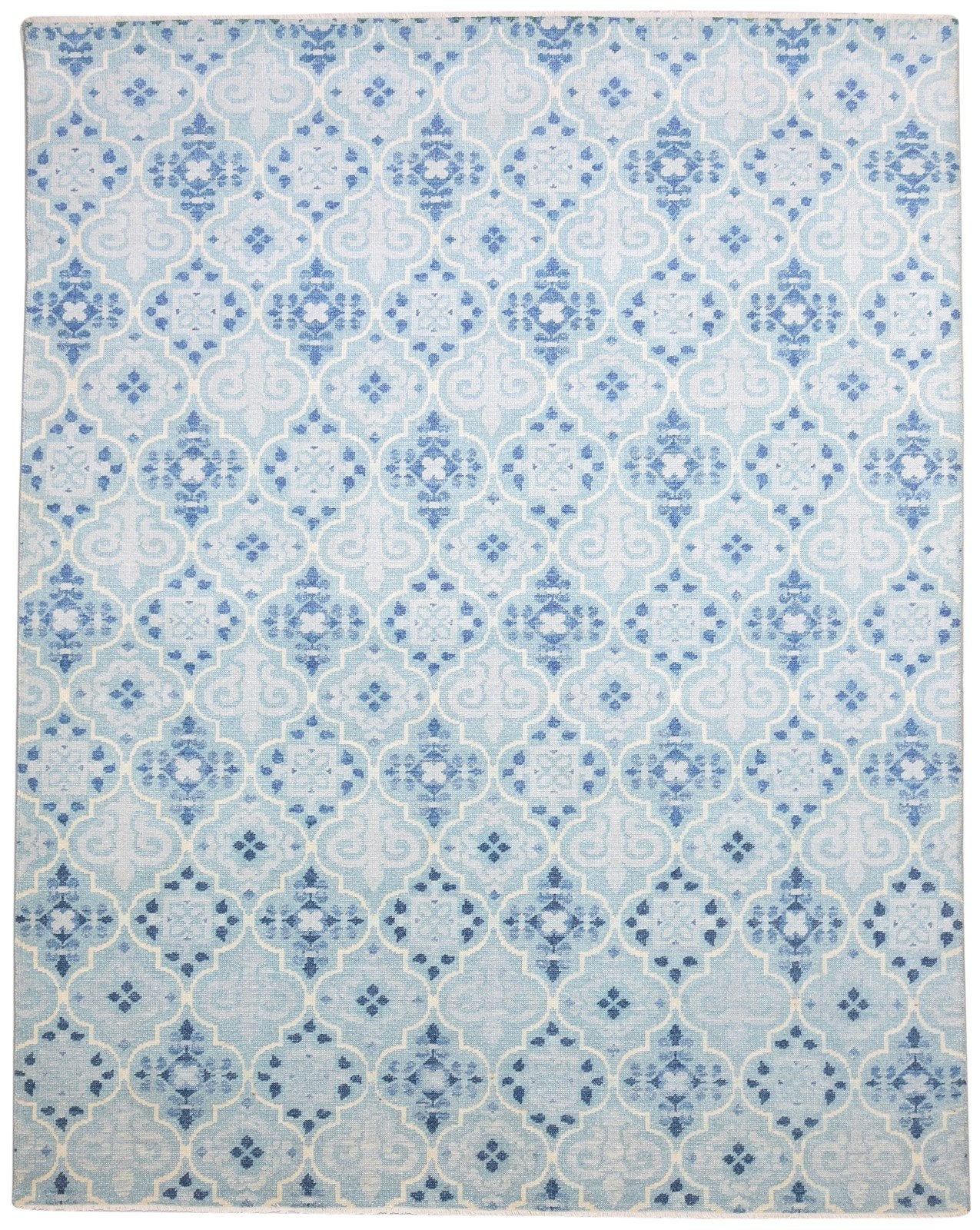 Wool Blue Rug 8' X 10' Modern Hand Knotted Moroccan Trellis Large Carpet   7864170217621
