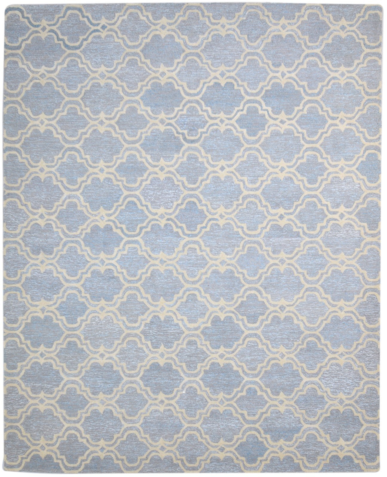 Wool Blue Rug 8' X 10' Modern Hand Tufted Moroccan Scroll Tile Large Carpet   7864117100693