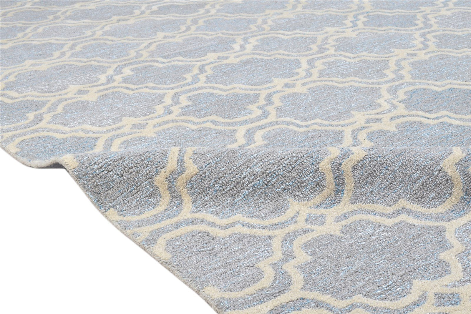 Wool Blue Rug 8' X 10' Modern Hand Tufted Moroccan Scroll Tile Large Carpet   7864117100693