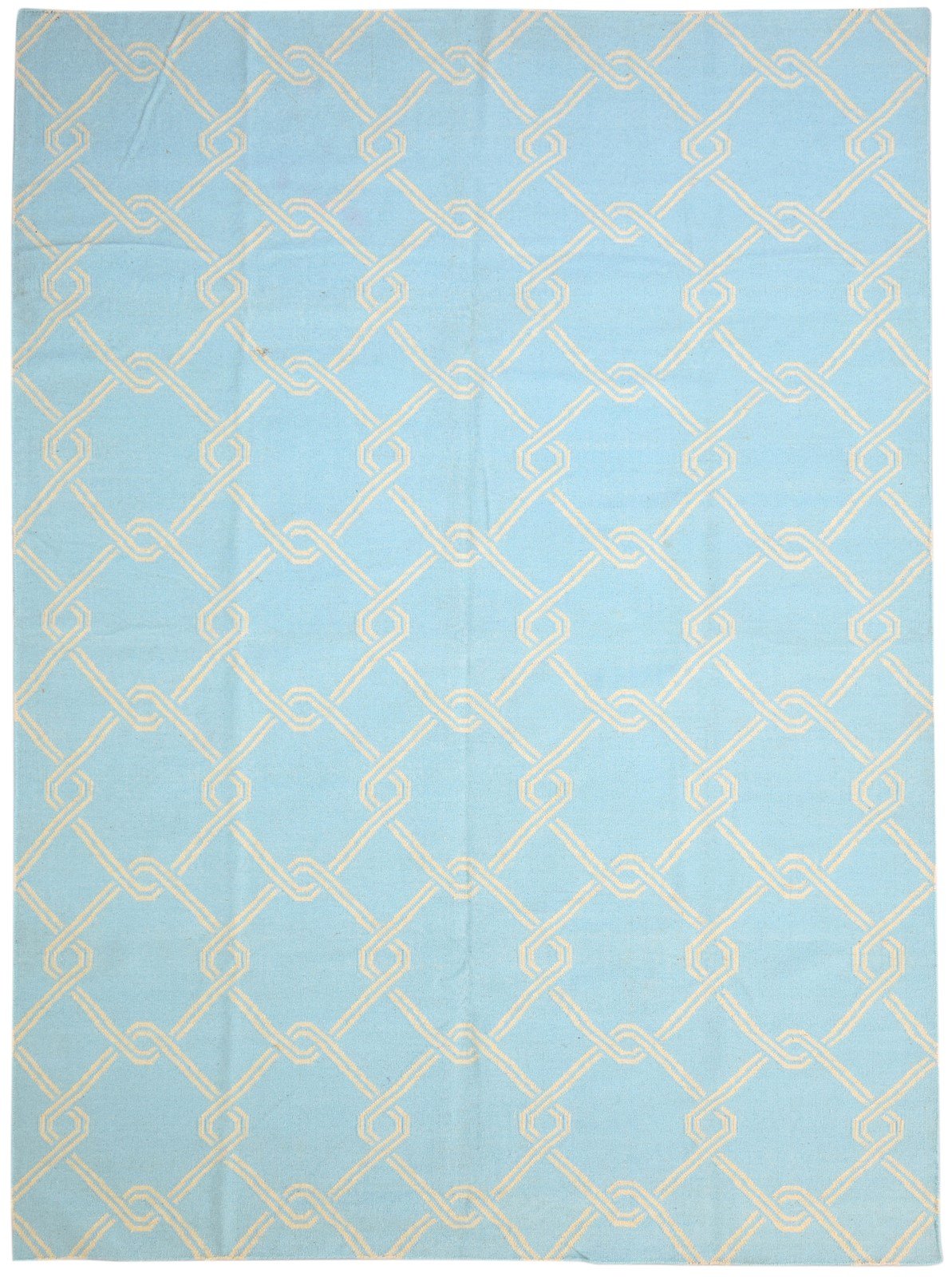 Wool Blue Rug 8' X 11' Modern Dhurrie Moroccan Trellis Large Carpet   7865189302421